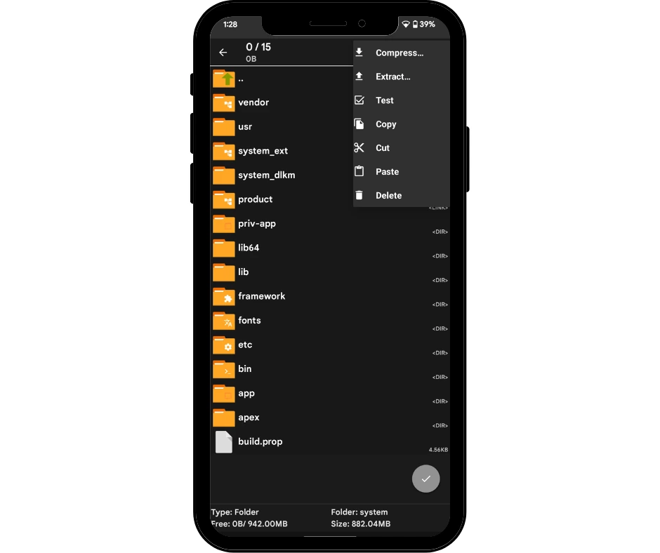 Click on any file in zarchiver and perform your desired action like compress cut delete whatever you want