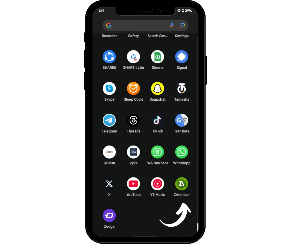 Locate Zarchiver Apk in your app menu drawer